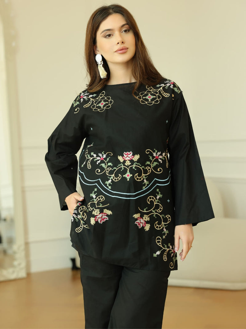 Sarola Black Embroidered Co Ord Set