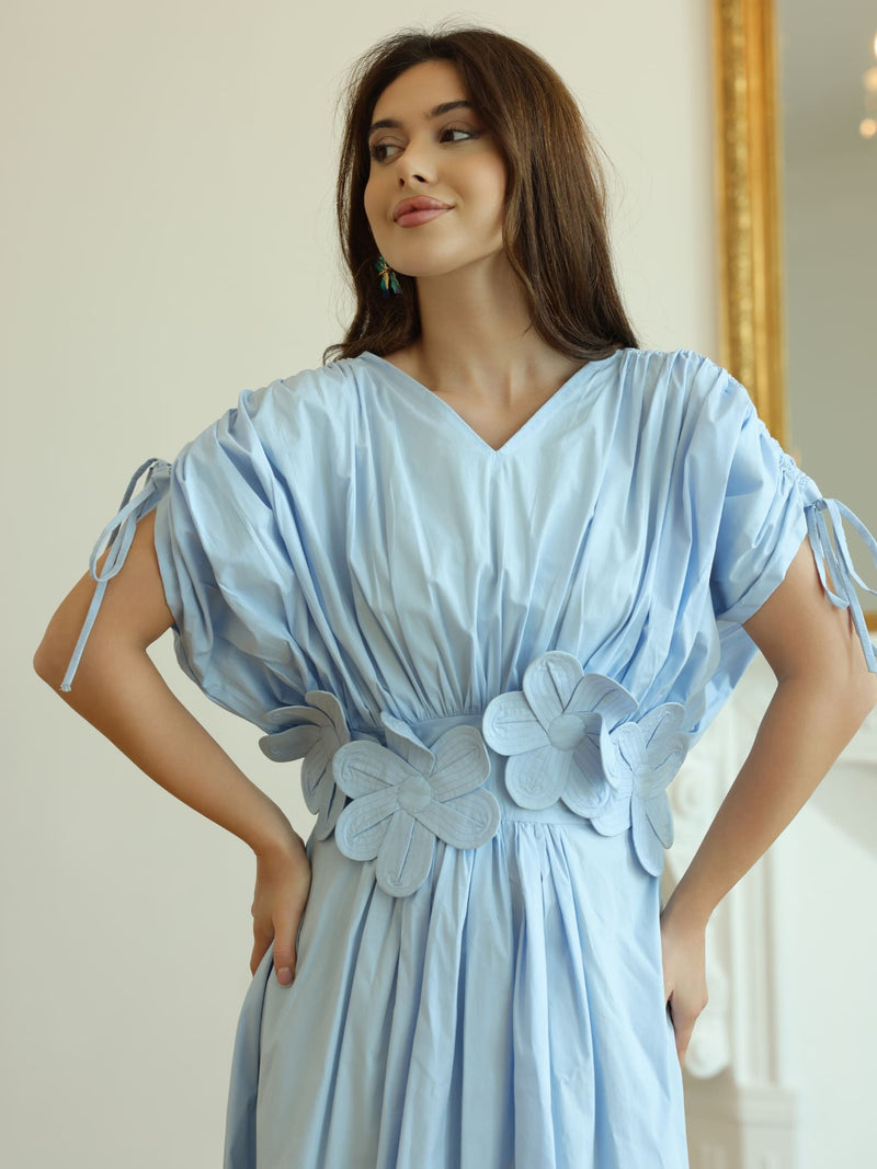 Icy Flora Pastel Blue 3d Flower Dress