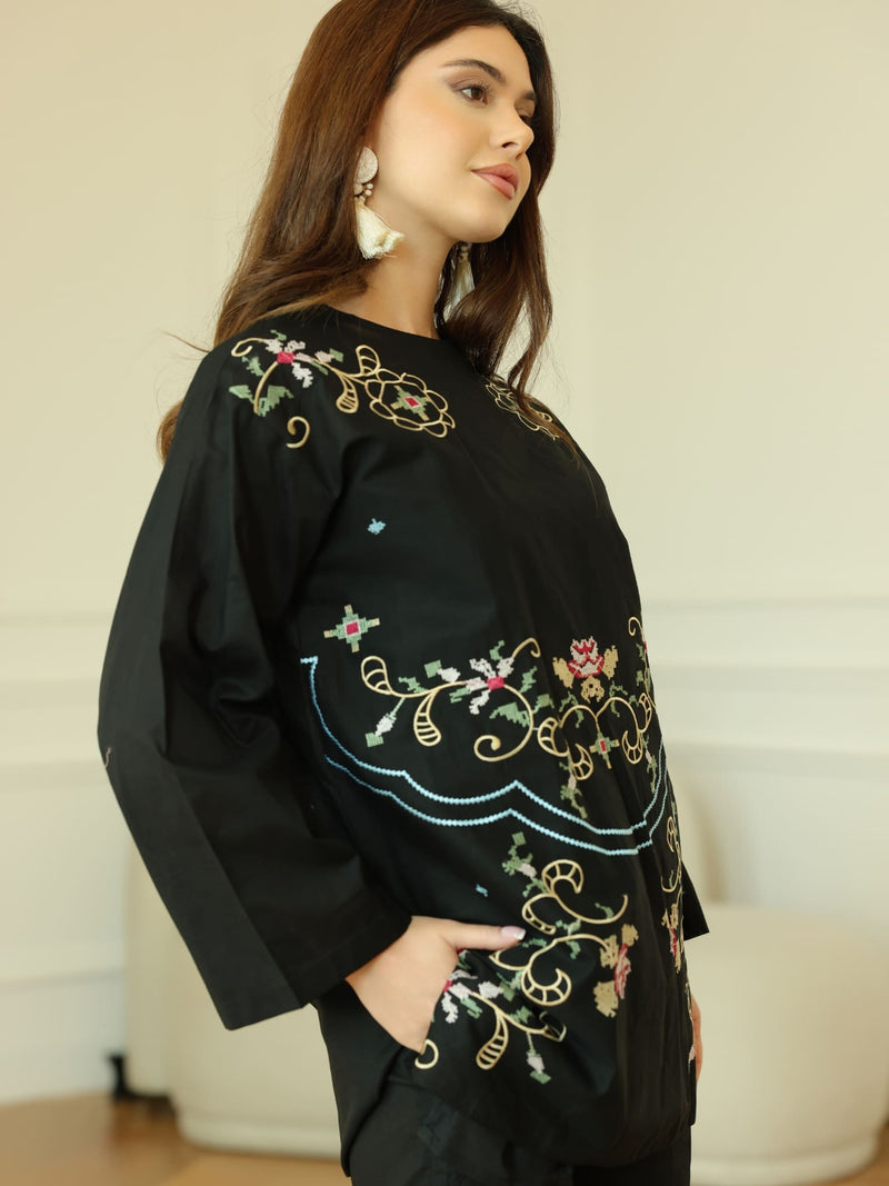 Sarola Black Embroidered Co Ord Set