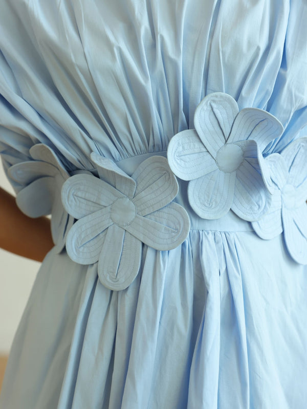 Icy Flora Pastel Blue 3d Flower Dress