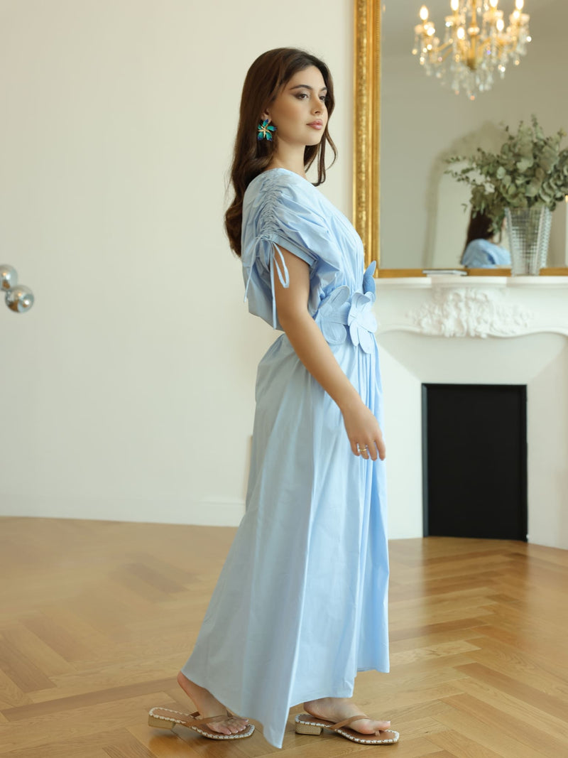Icy Flora Pastel Blue 3d Flower Dress