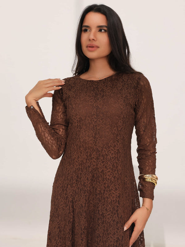 brown net dress Brown Sheer Mesh Dress main image 0