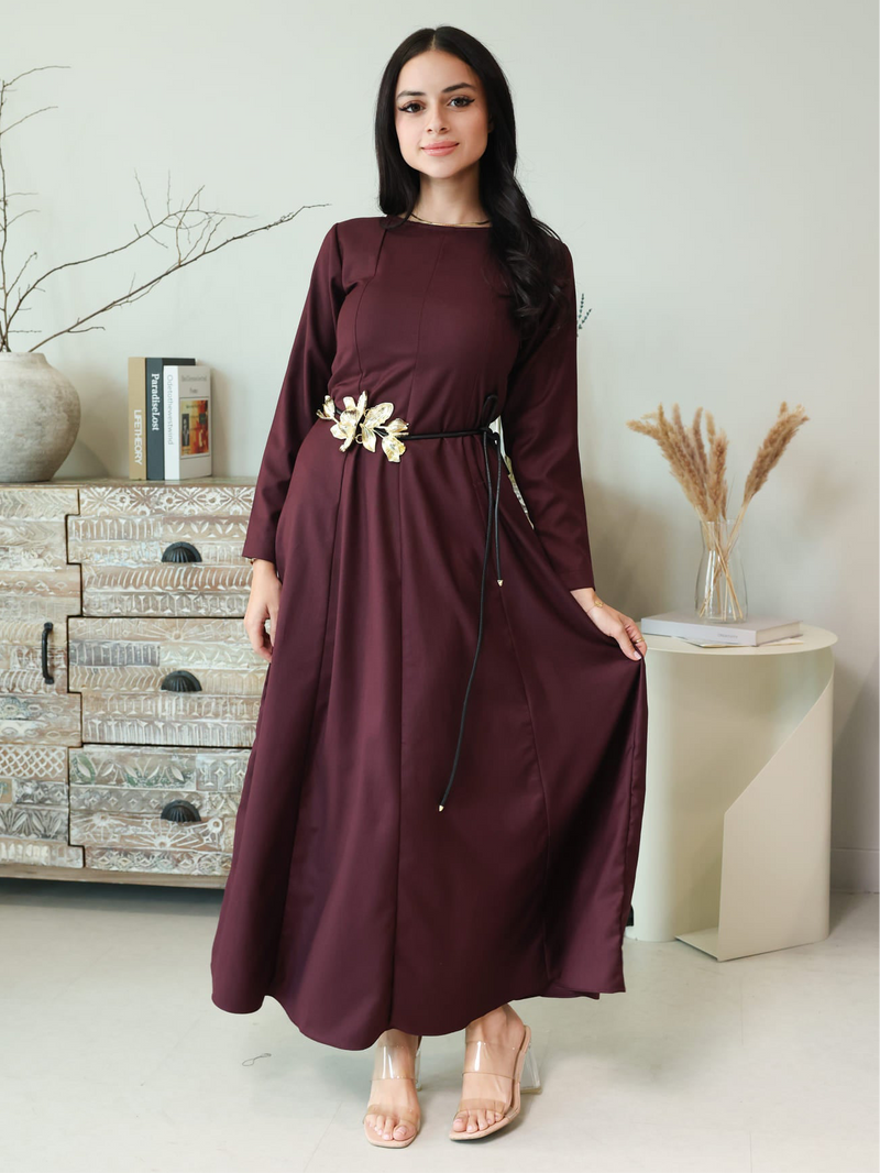 Cigar Panel Plum Long Dress