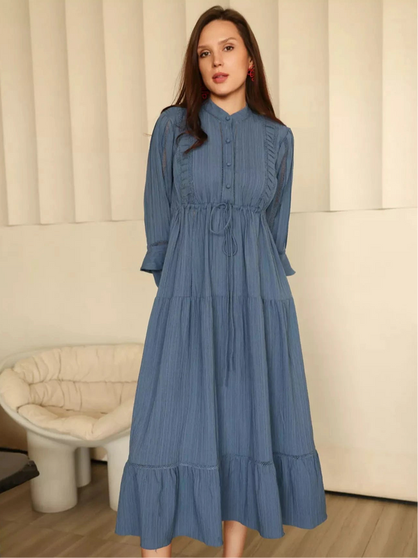 Miorah Blue Lace Detail Dress