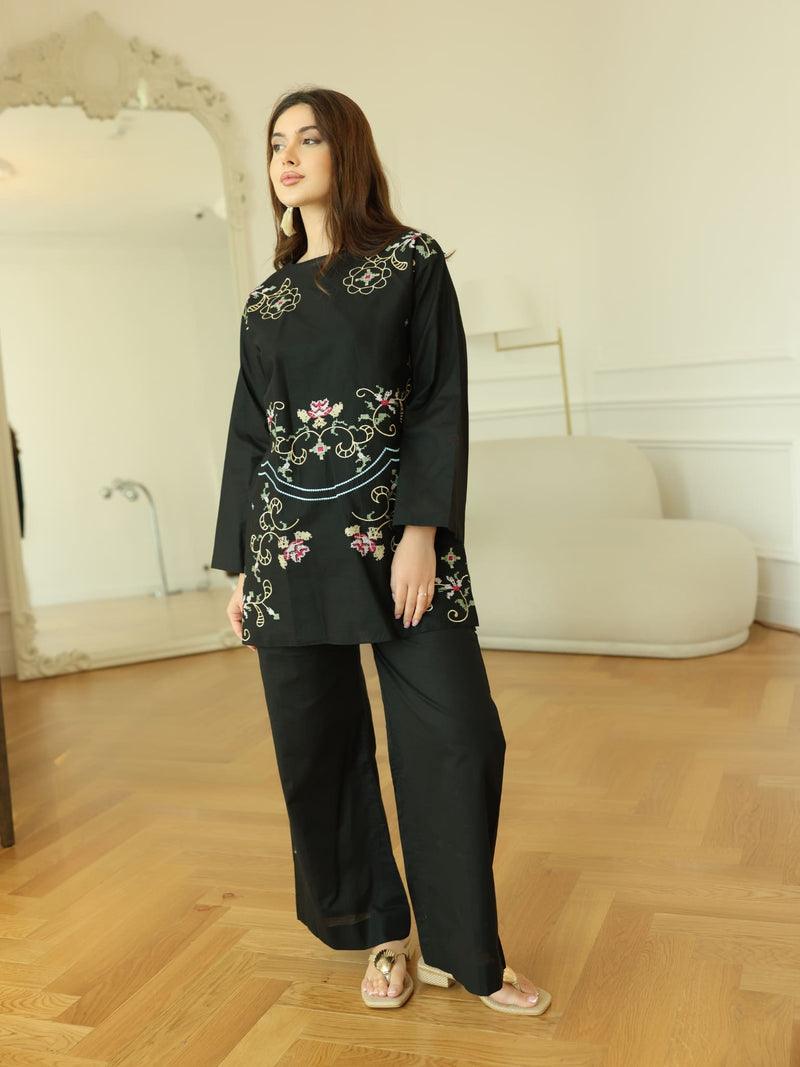 Sarola Black Embroidered Co Ord Set