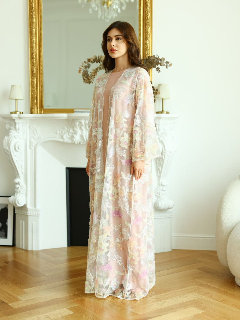 Embellished Luxury Abaya Minty Hued Floral