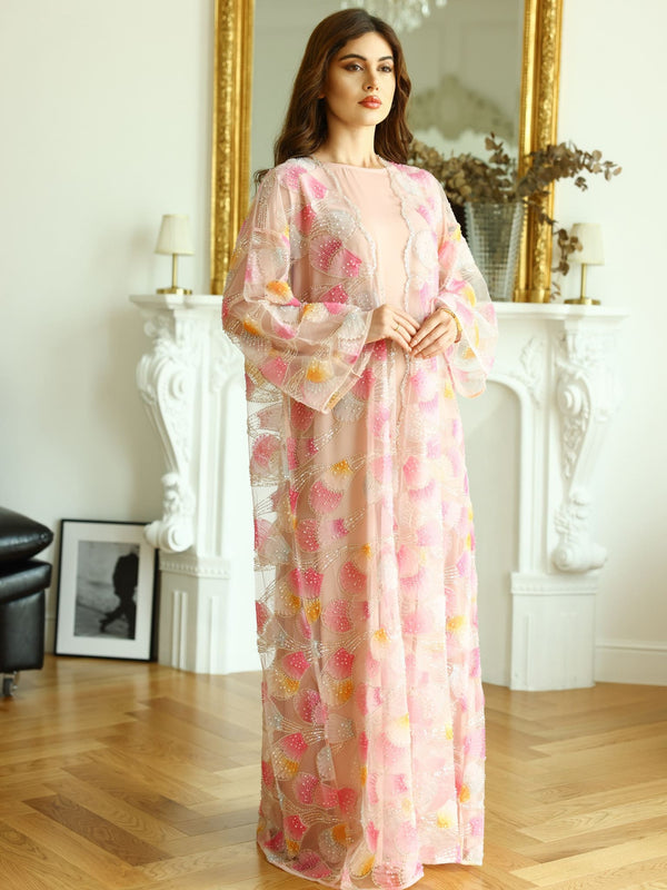 Embellished Luxury Abaya Pink Peacock