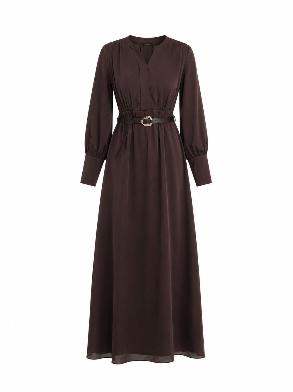 Ahvi Brown Long Dress With Buckle Belt