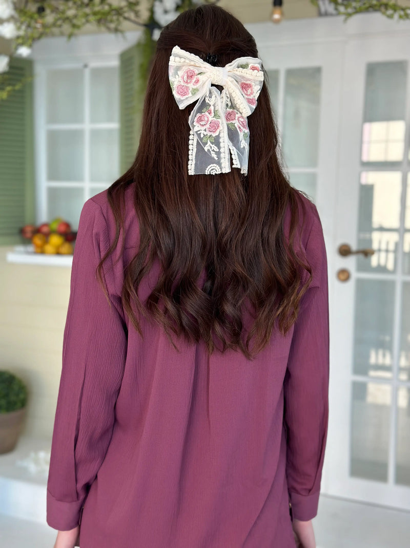 Floral Hair Bow with Clip
