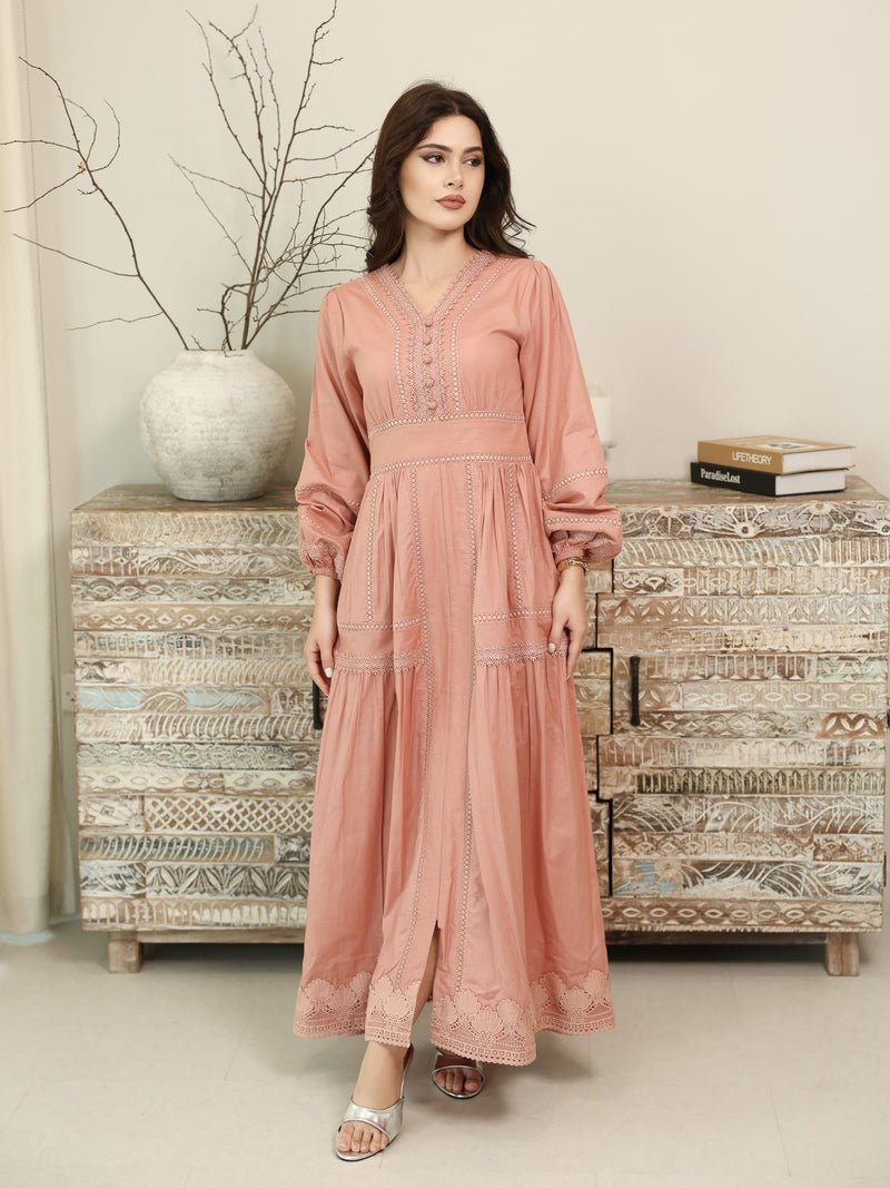 Celosia Peach Lace Long Dress
