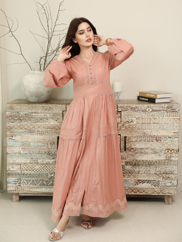 Celosia Peach Lace Long Dress Celosia Peach Lace Long Dress