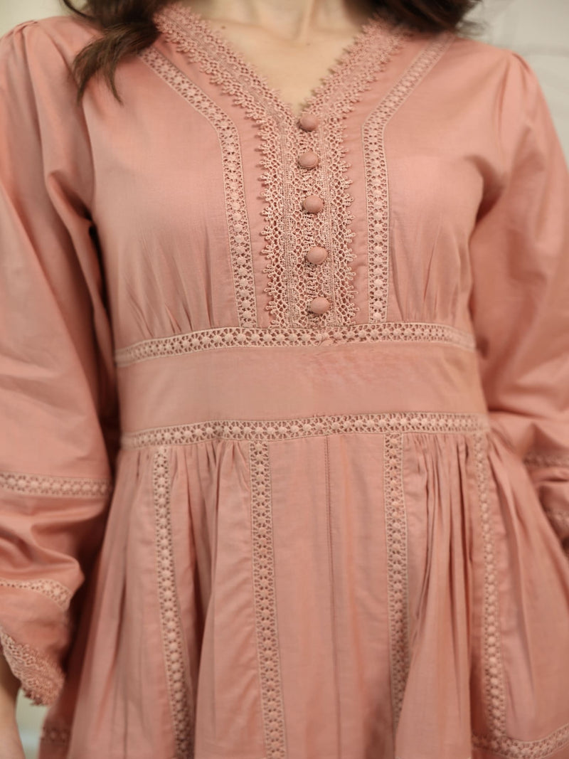 Celosia Peach Lace Long Dress