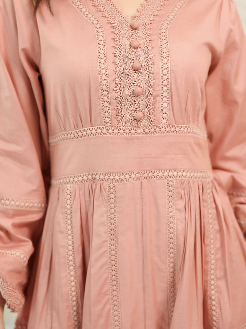 Celosia Peach Lace Long Dress