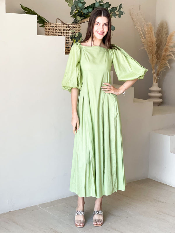 Ruby Green Box Pleat Long Dress Ruby Green Box Pleat Long Dress