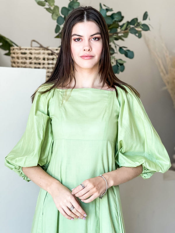 Ruby Green Box Pleat Long Dress Ruby Green Box Pleat Long Dress