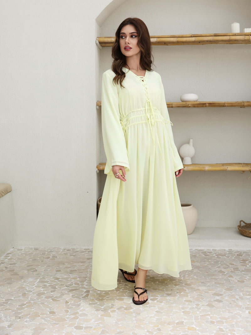 Melted Sun Gathered Lime Long Dress