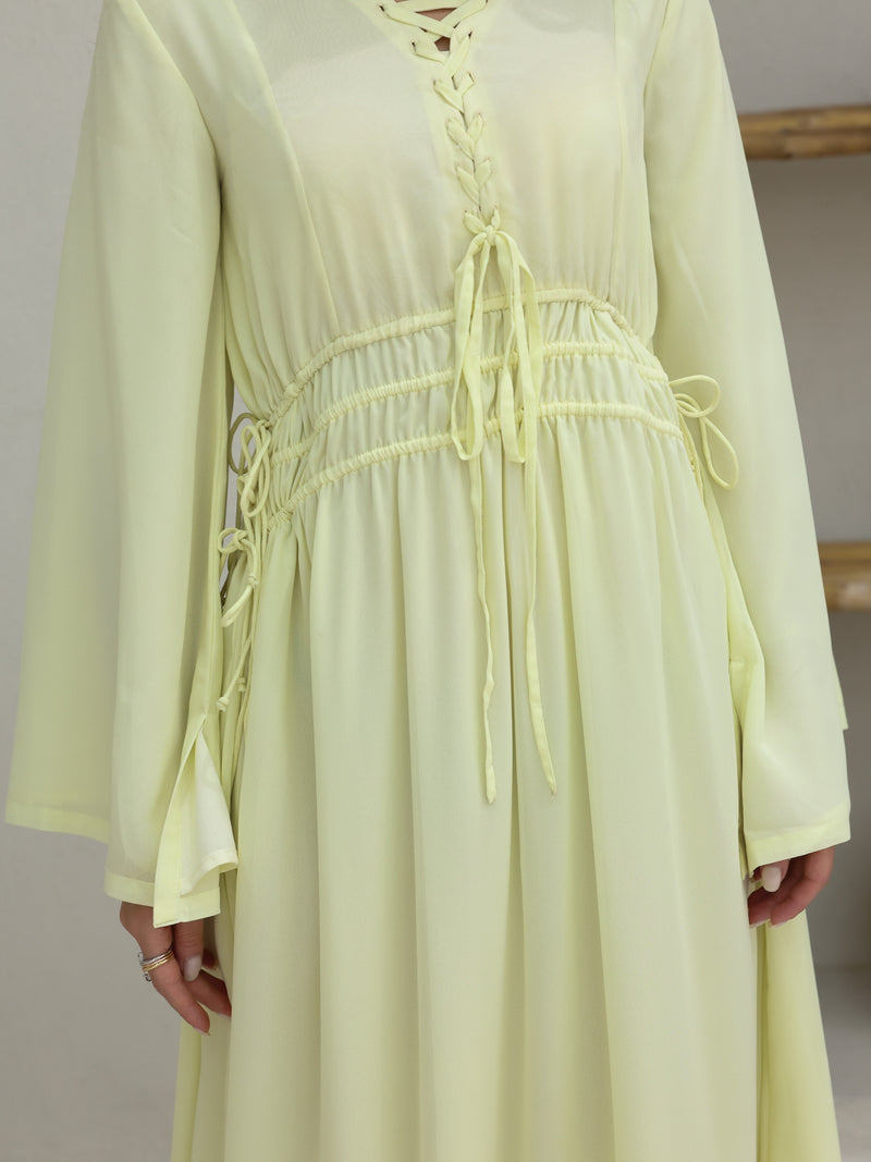 Melted Sun Gathered Lime Long Dress