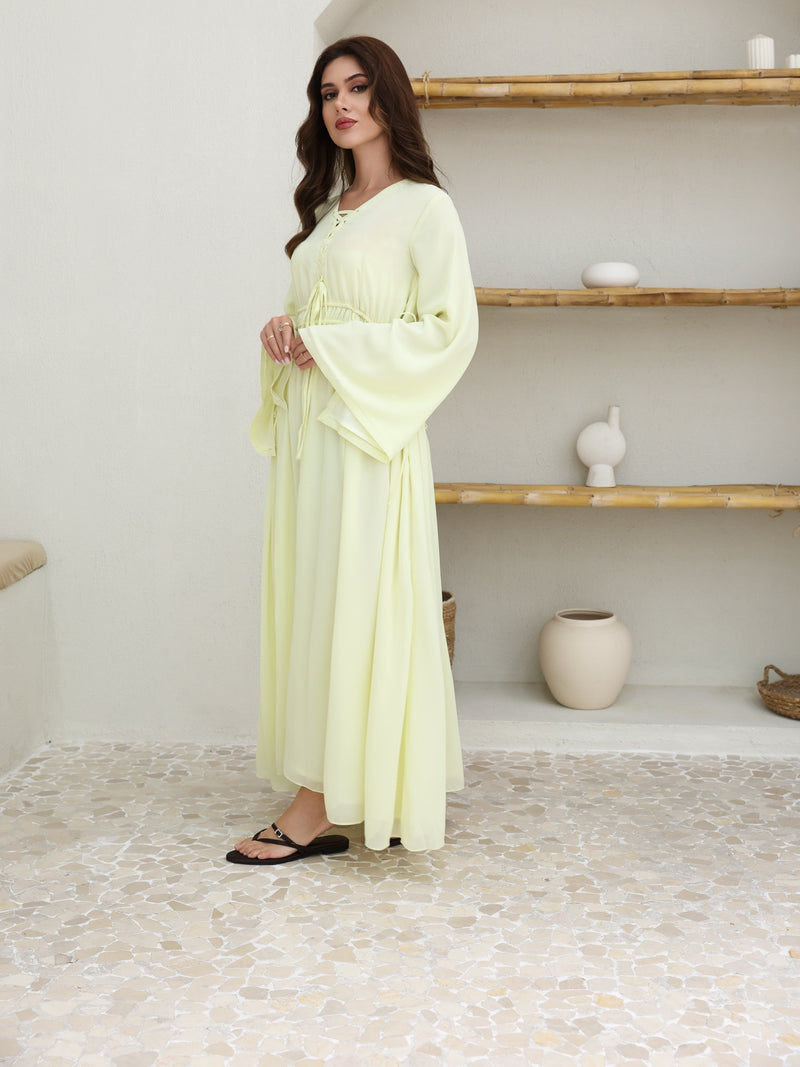 Melted Sun Gathered Lime Long Dress