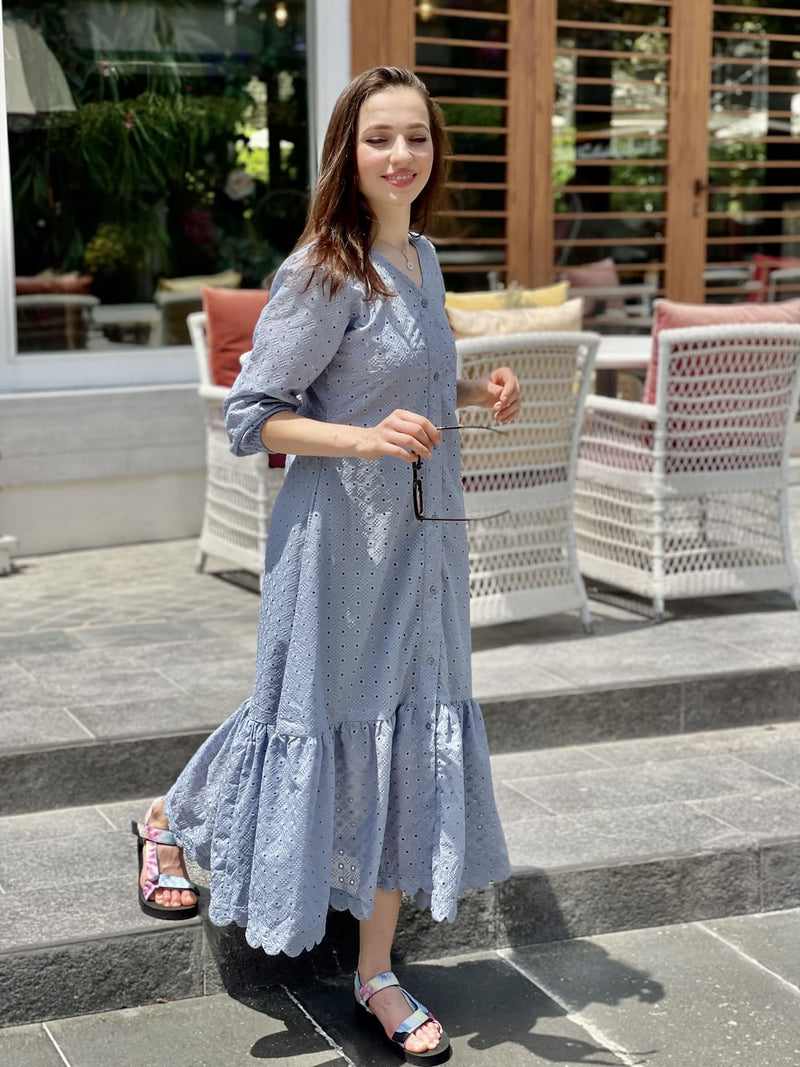 Alice Blue Cutwork Long Dress