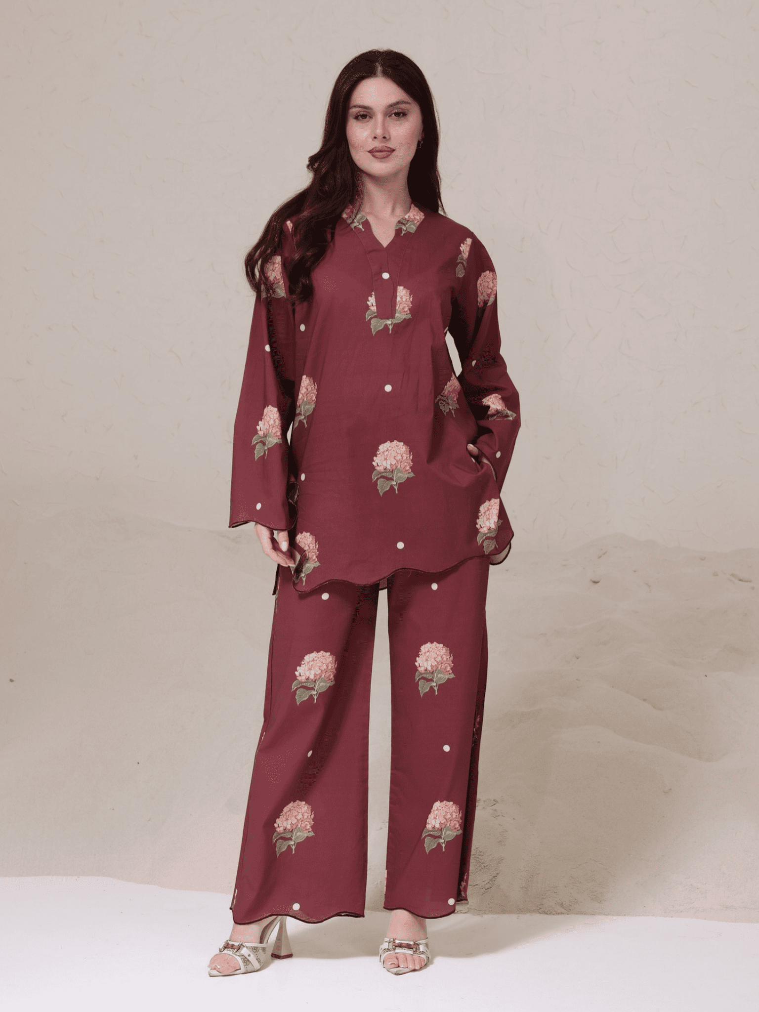 Mitzi Maroon Pop Wavy Pants