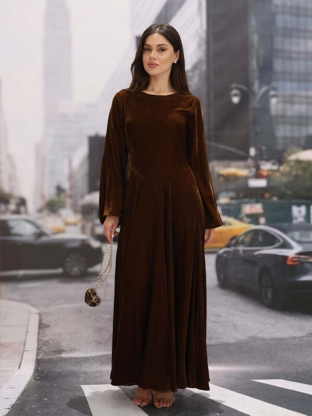 Amoret Espresso Velvet Long Dress