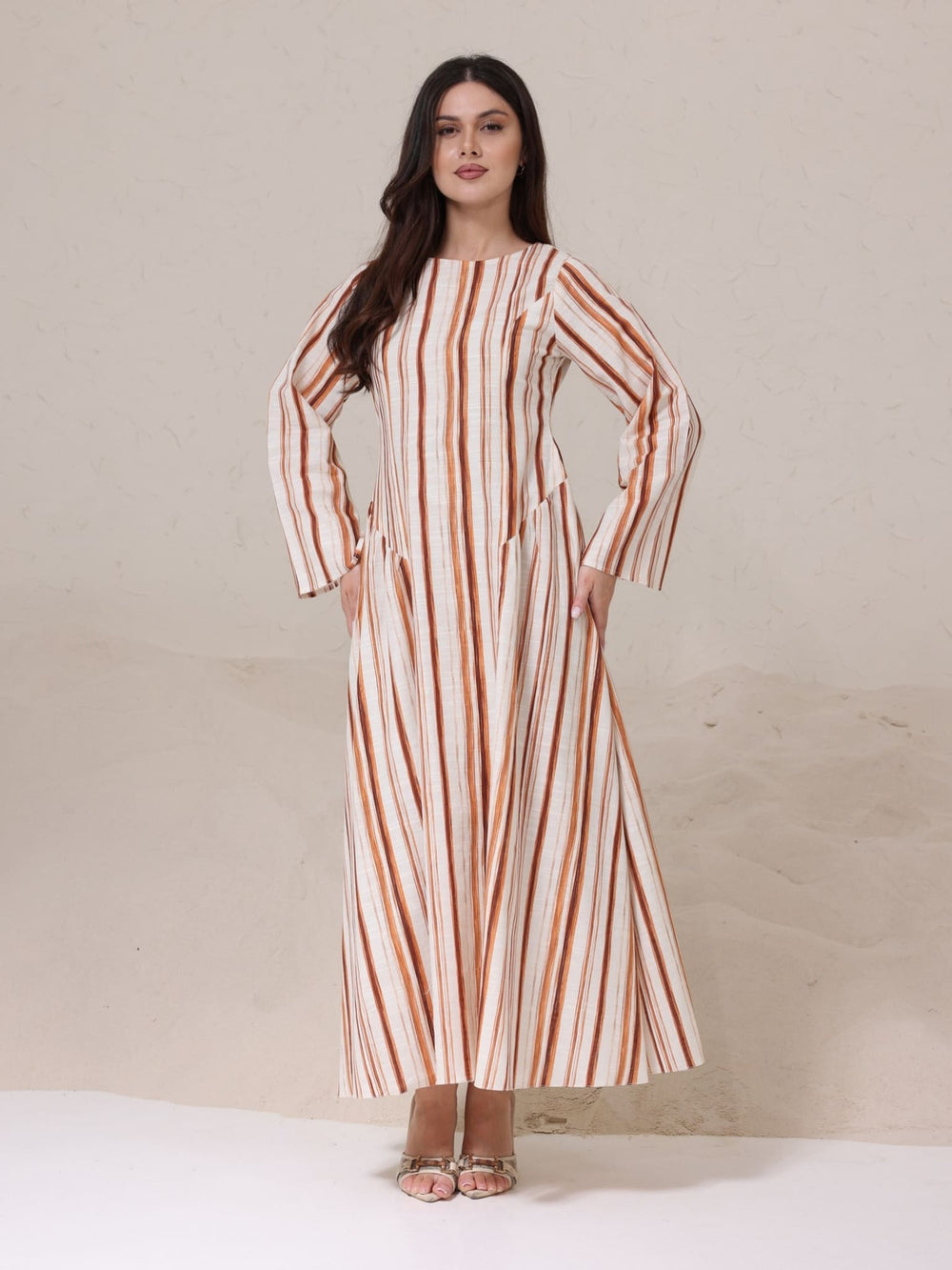 Aspen Striped Panel Long Dress
