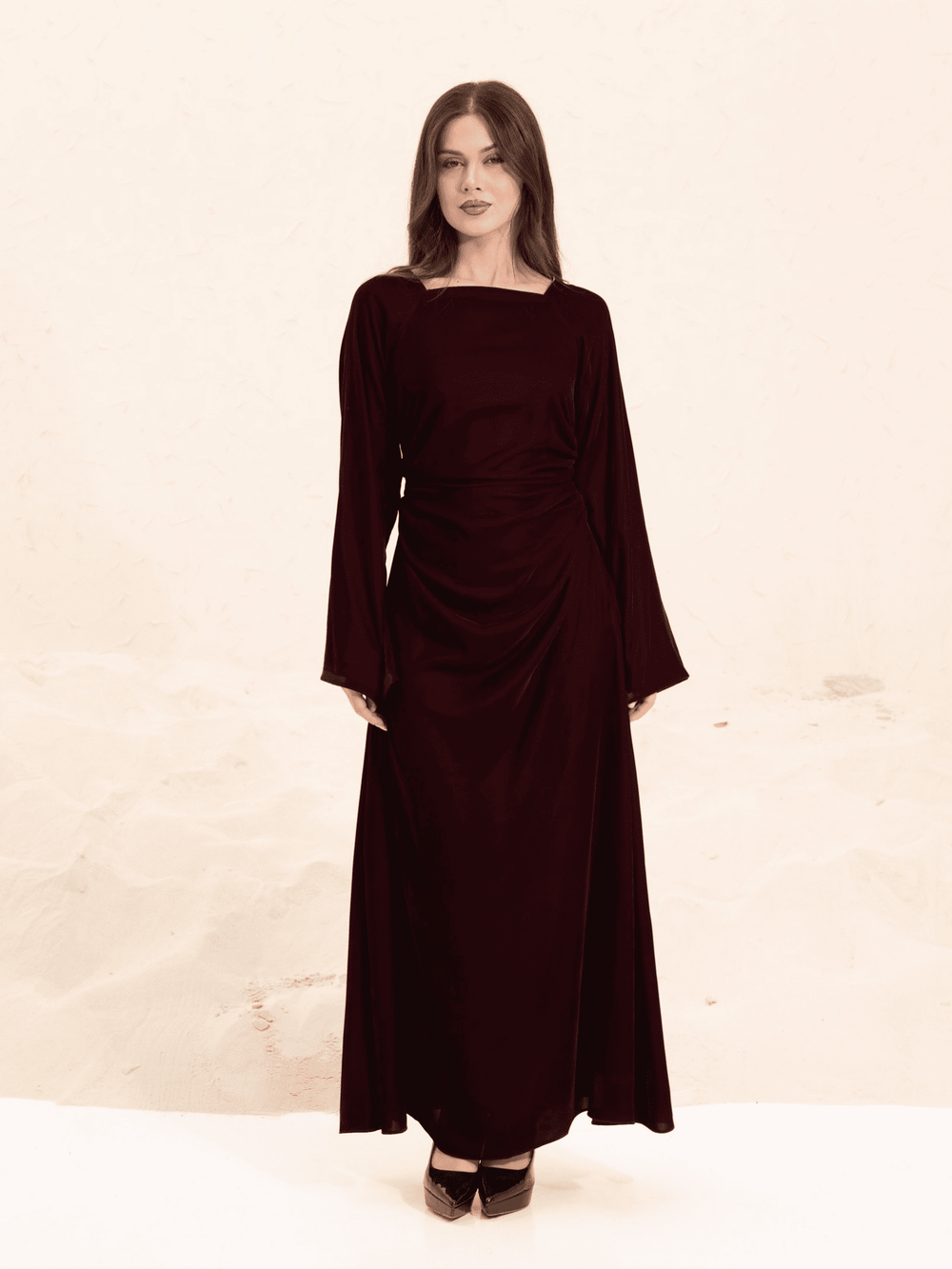Erica Plum Velvet Pleated Long Dress
