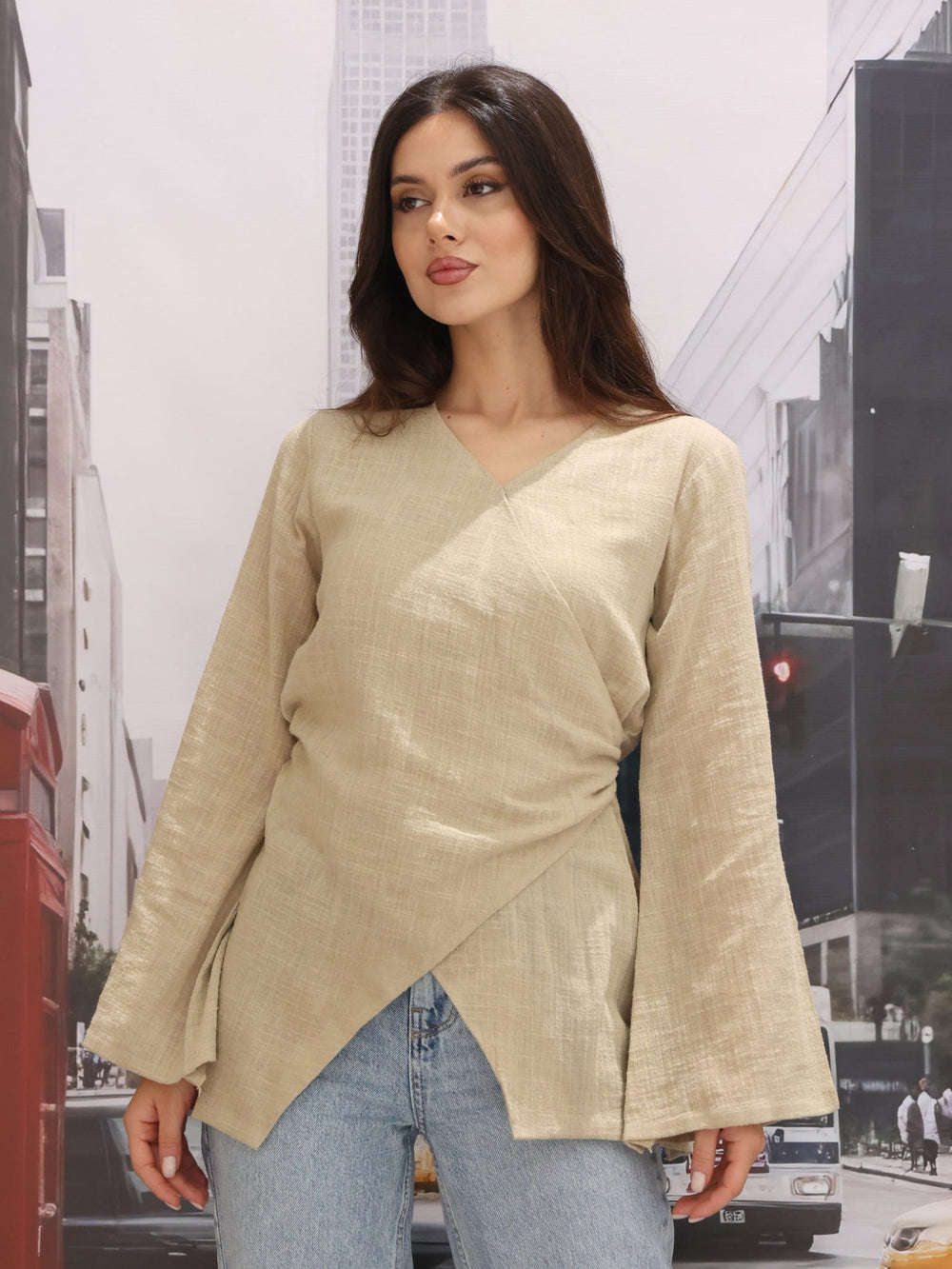 River Beige Wrap Linen Shirt