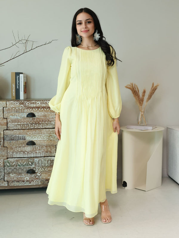 Muffelle Yellow Pleated Dress