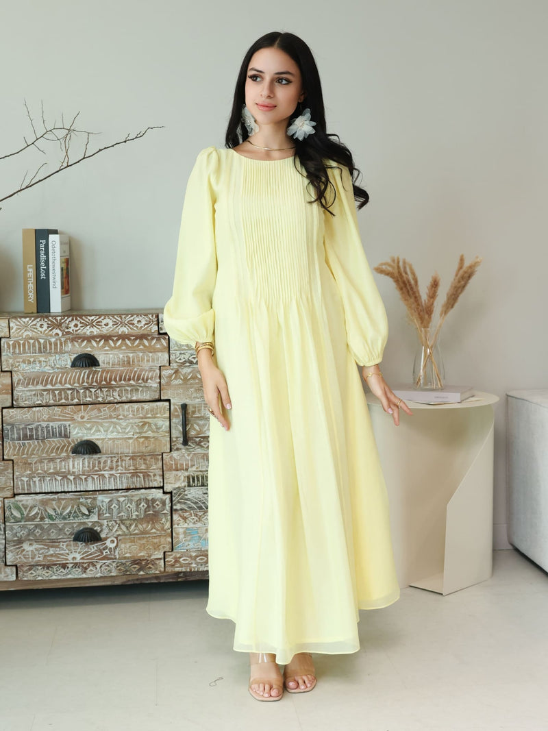 Muffelle Yellow Pleated Dress