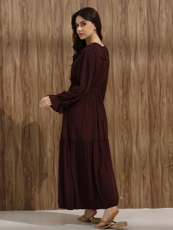 brown frill dress Boden Women's Ivy Placket Cotton Midi Dress in Brown