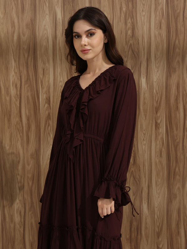 Bruna Brown Frill Long Dress