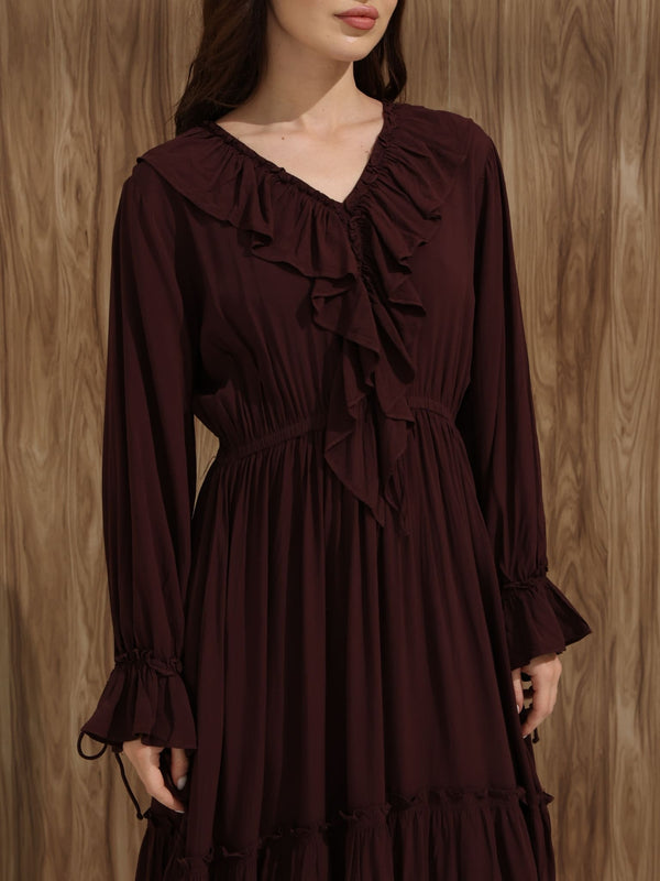 Bruna Brown Frill Long Dress