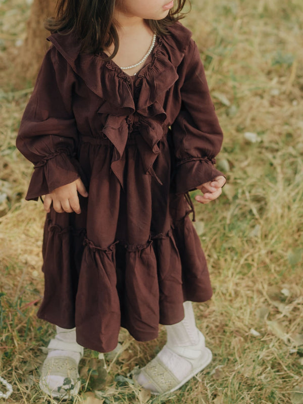 Mini Bruna Brown Frill Dress For Girls