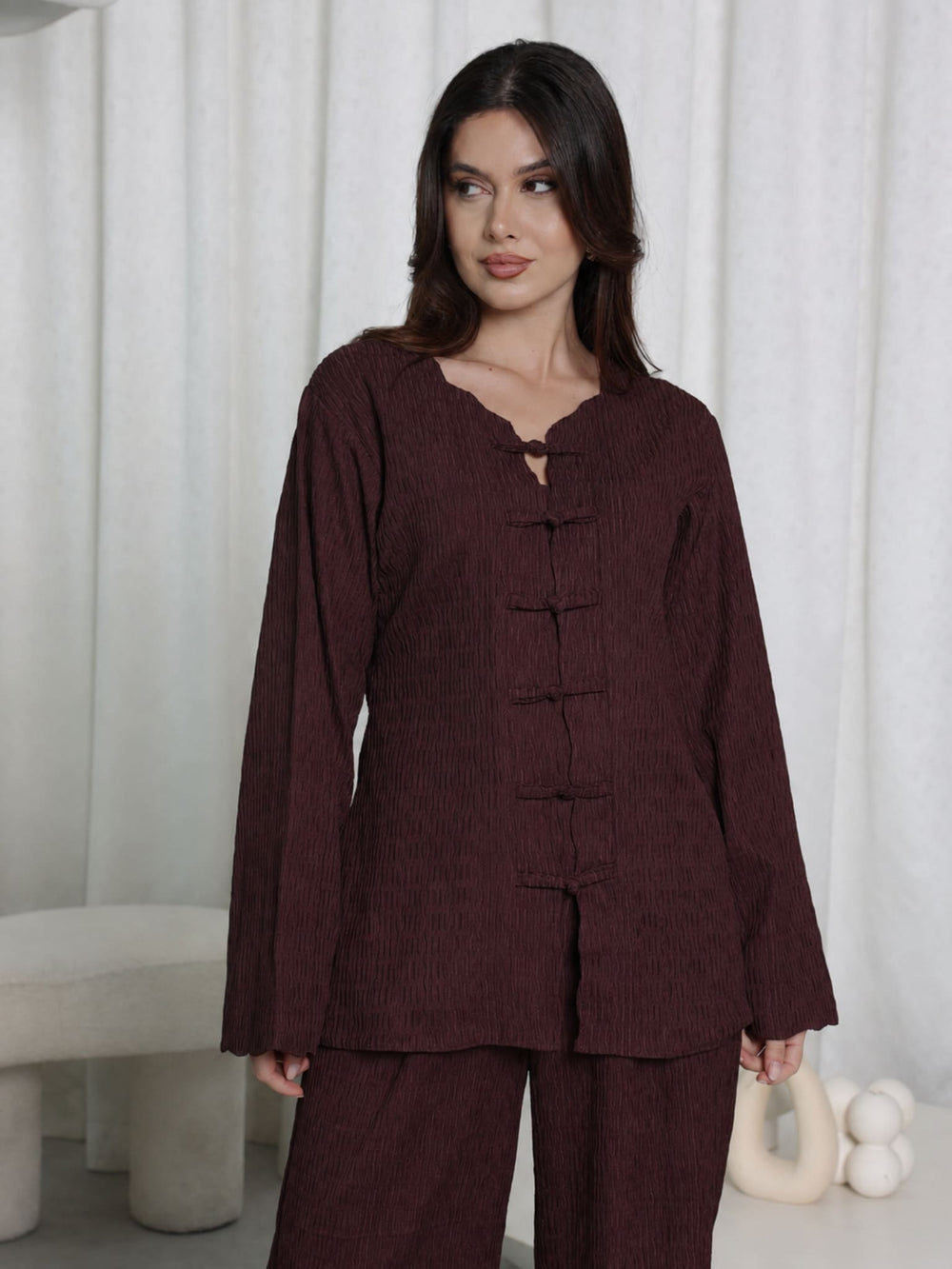 Rio Swirl Textured Knot Brown Shirt
