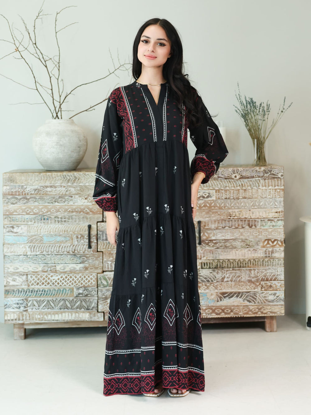 Malette Printed Black Long Dress