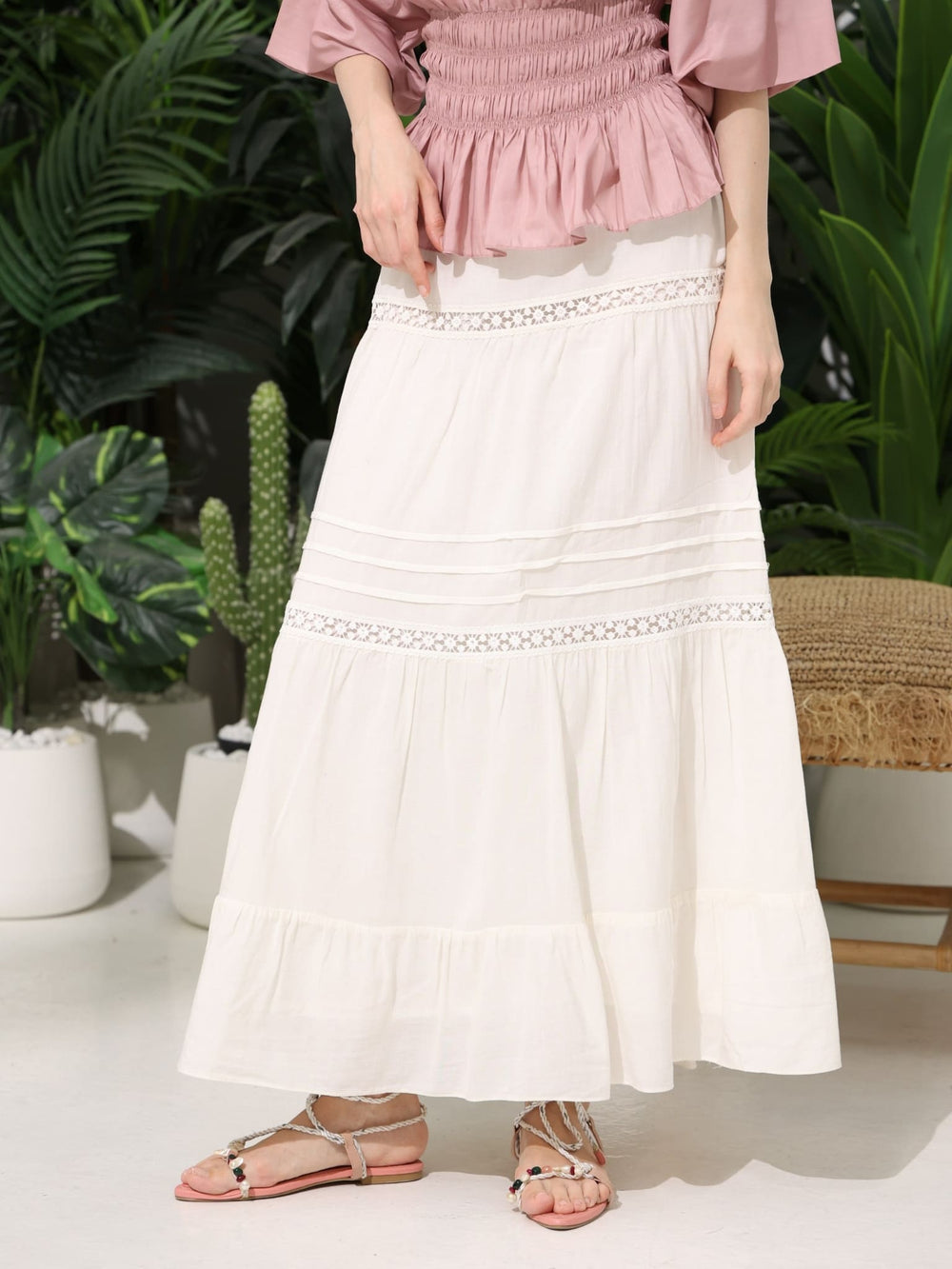 Rena Summer Lace Skirt - White