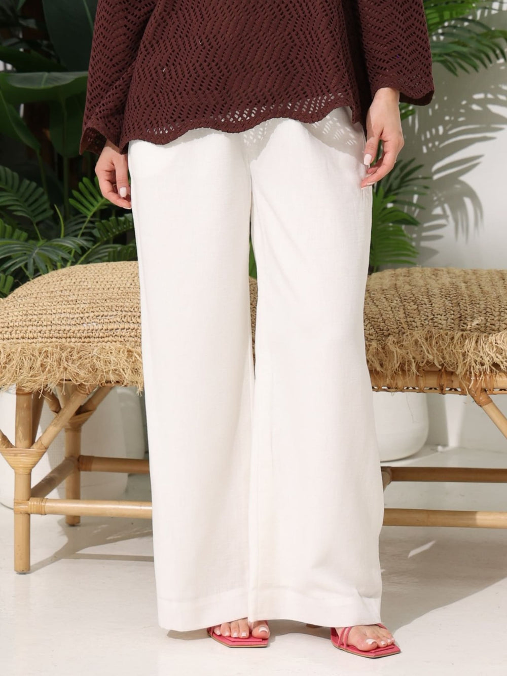Numis White Drawstring Irish Linen Pants
