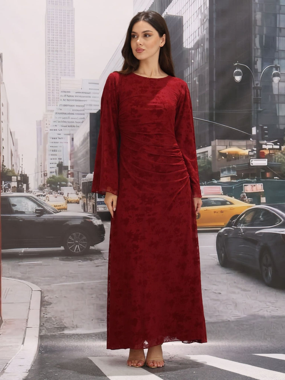 April Crimson Tulle Long Dress