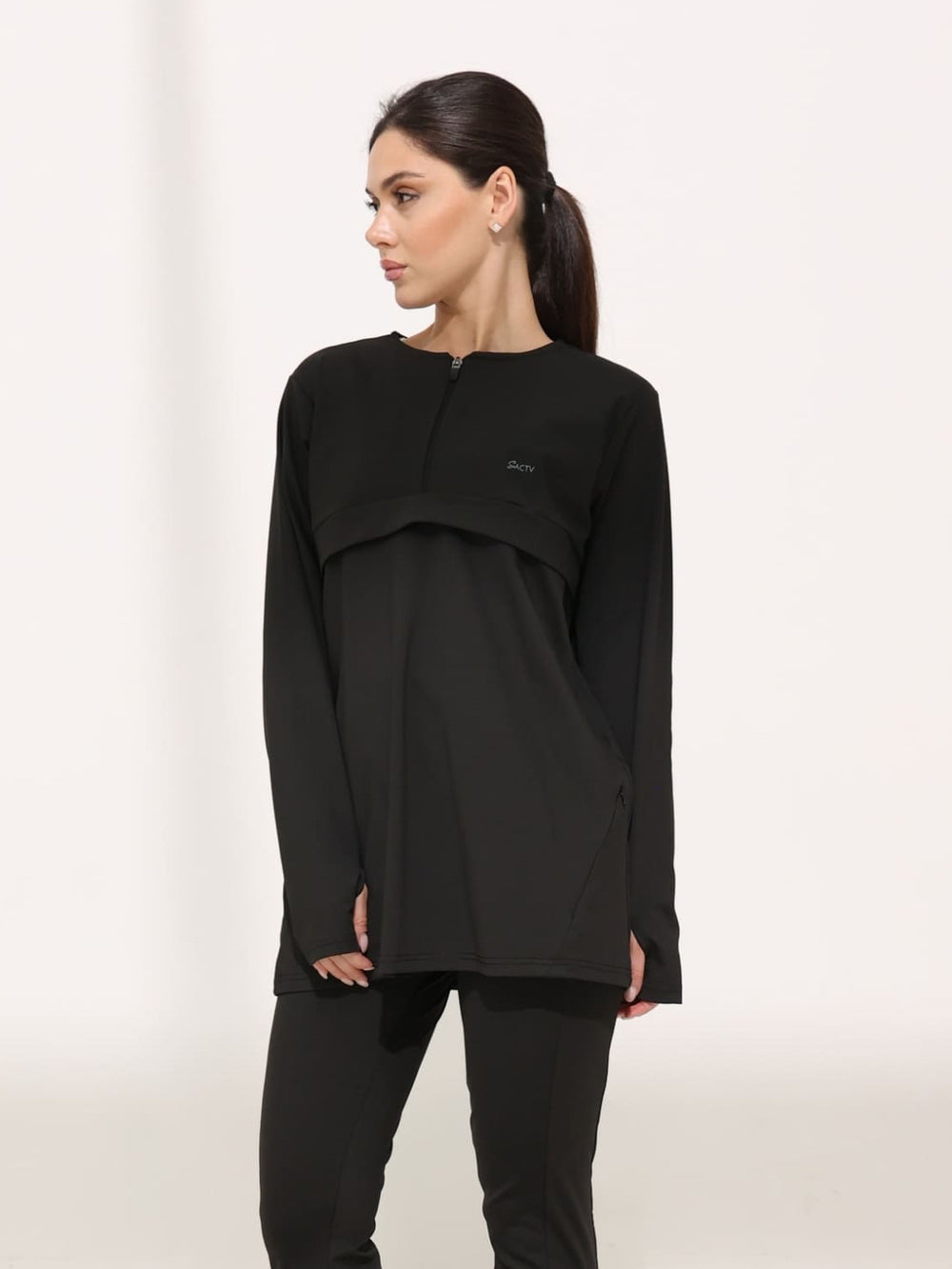 Onyx Black Active Zipper Flap Shirt