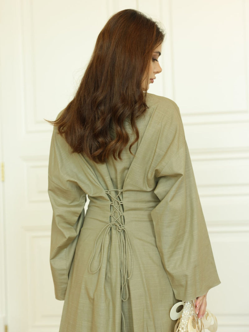 Cyinth Pleated Olive Dress