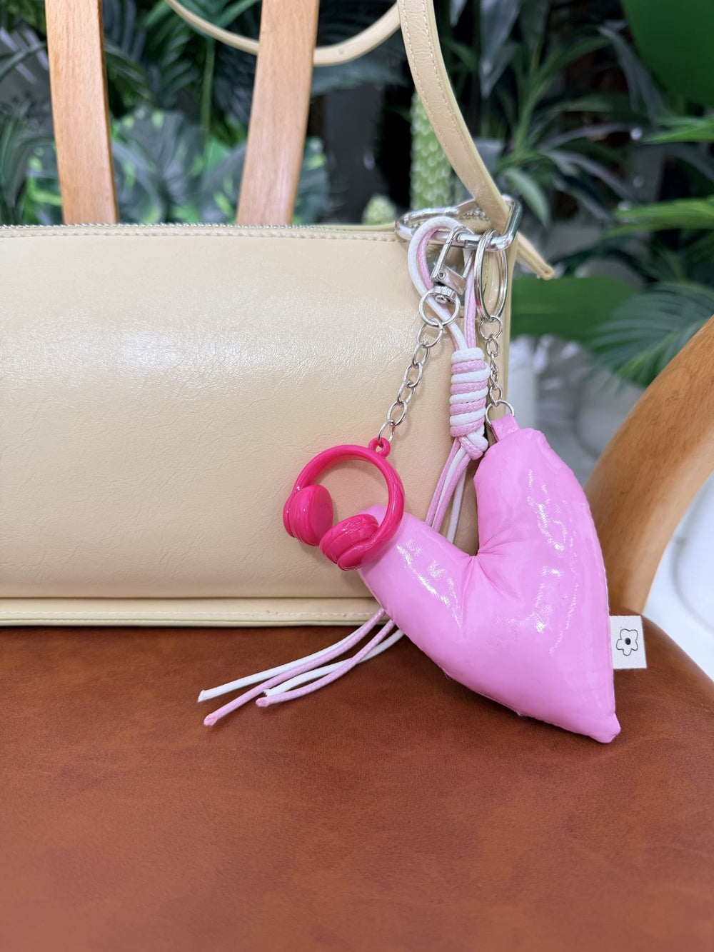 Heart Headphones Pink Bag Charm