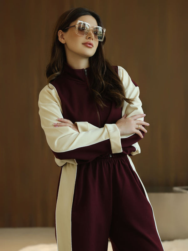 Signora Maroon & Cream Softstreme Sweat Pants