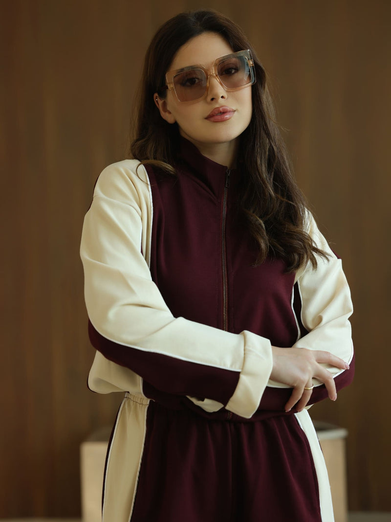 Signora Maroon And Cream Softstreme Pull Over Sweat Shirt