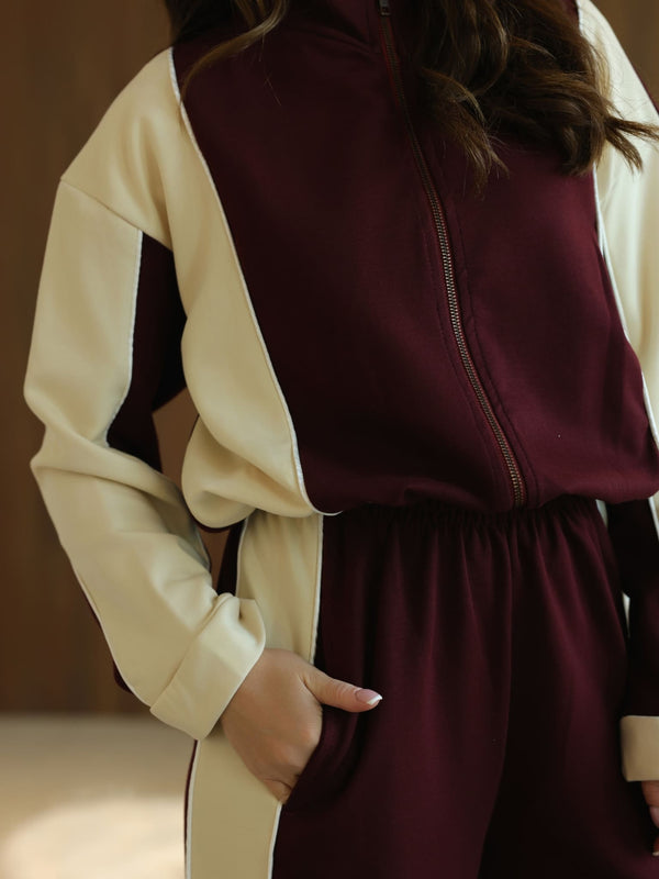 Signora Maroon And Cream Softstreme Pull Over Sweat Shirt