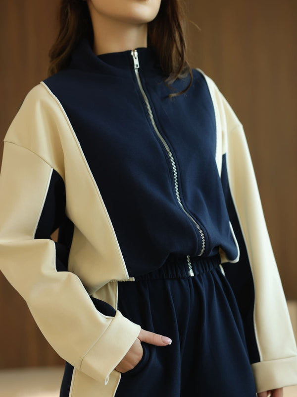 Signora Blue And Cream Softstreme Pull Over Sweat Shirt