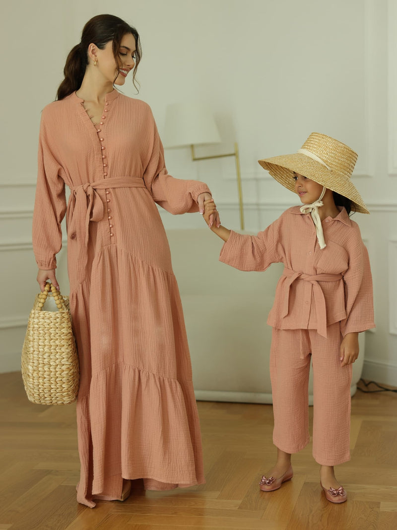 Mini Ophelia Pastel Pink Muslin Co Ord Set
