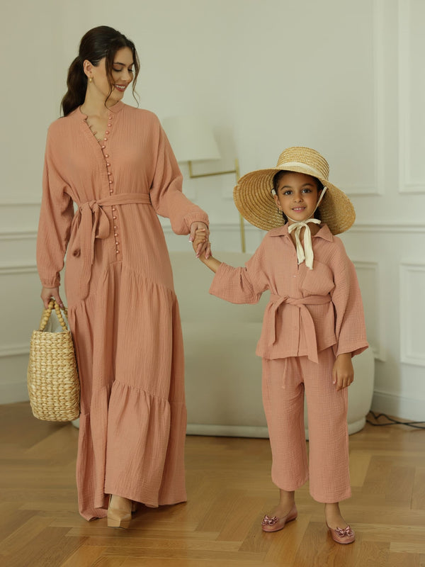 Mini Ophelia Pastel Pink Muslin Co Ord Set