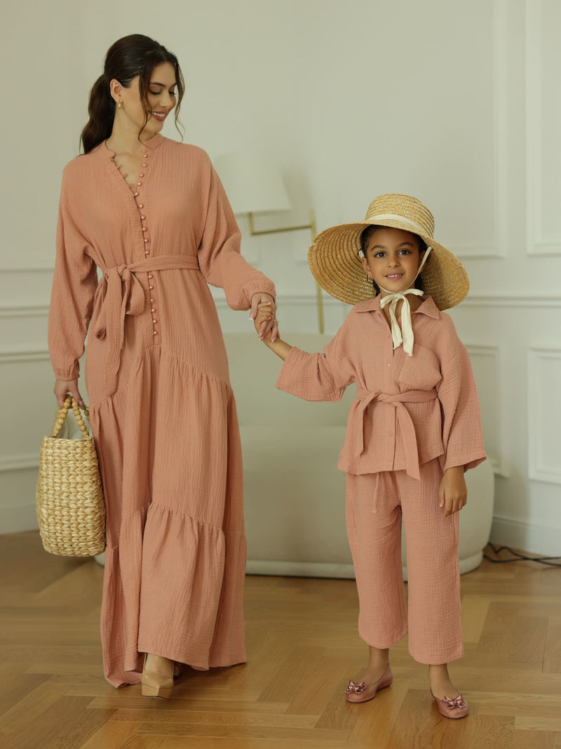 Mini Ophelia Pastel Pink Muslin Co Ord Set