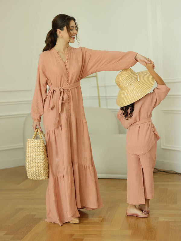 Mini Ophelia Pastel Pink Muslin Co Ord Set